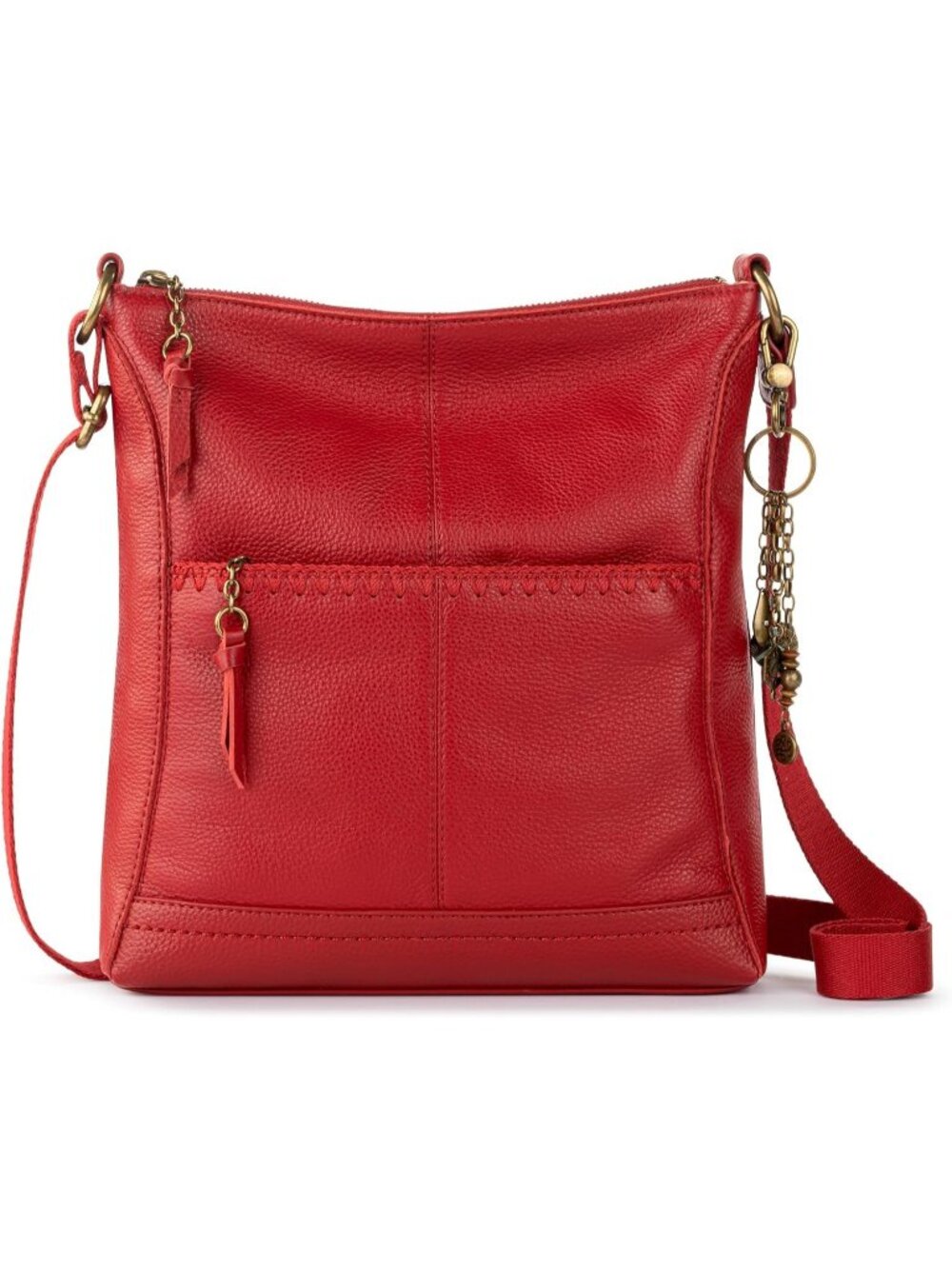 Women's Red Soft Leather Crossbody Purse Zipper Closure with Adjustable Strap
